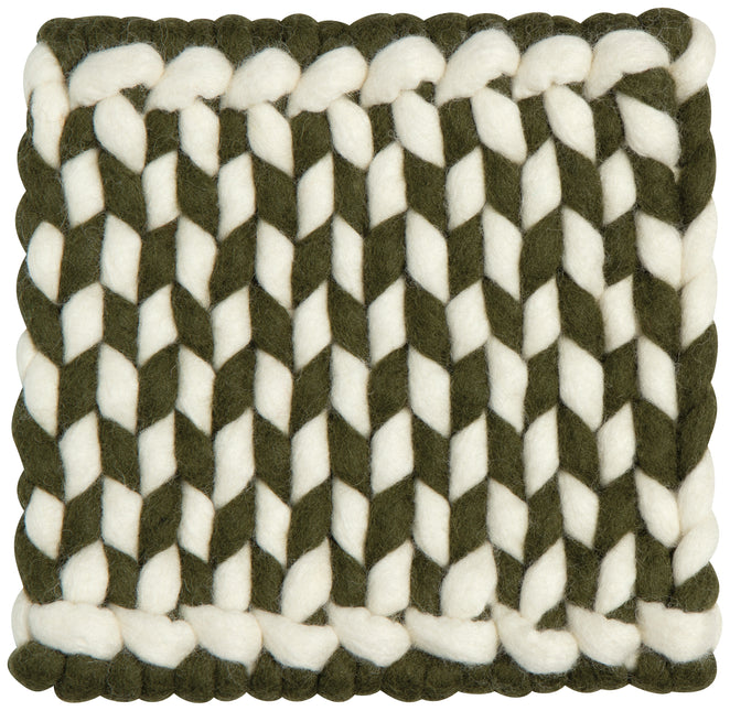 Felted Wool Braided Trivet, Olive