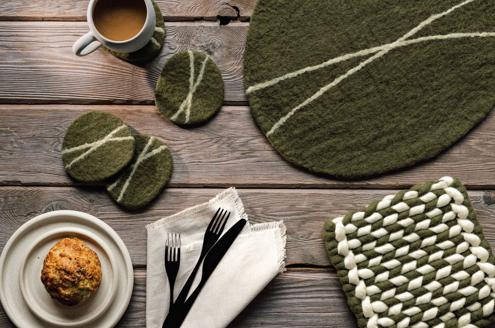 Felted Wool Braided Trivet, Olive