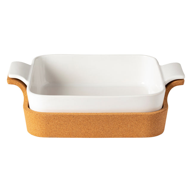 White Stoneware Baker w/Cork Trivet