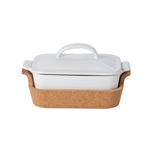 White Stoneware Baker w/Cork Trivet