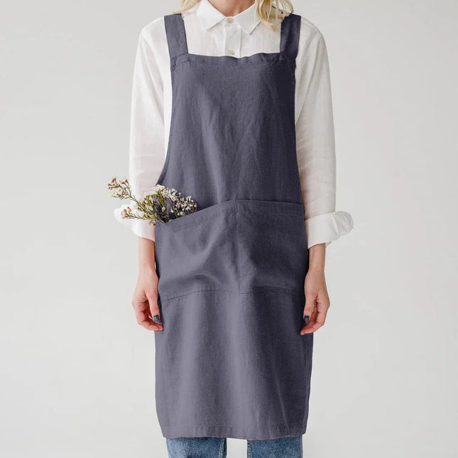 Linen Crossback Apron, Dark Grey