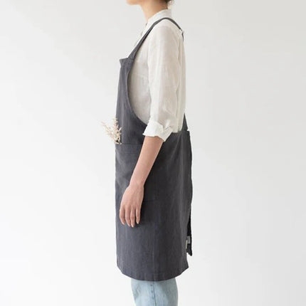 Linen Crossback Apron, Dark Grey