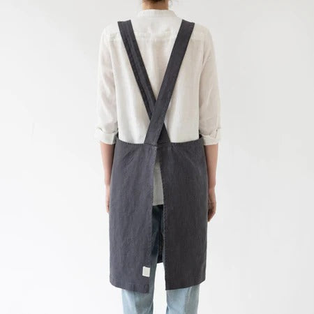 Linen Crossback Apron, Dark Grey