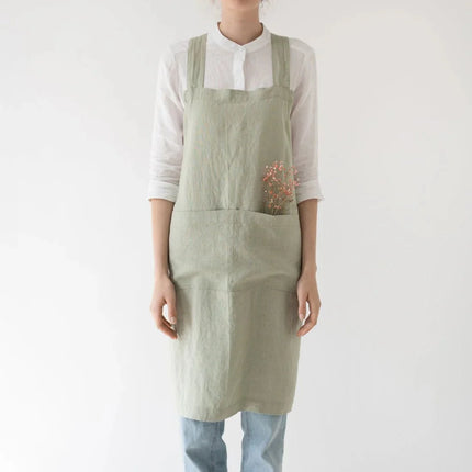 Linen Crossback Apron, Sage