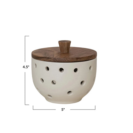 Stoneware Garlic Keeper w/Wooden Lid