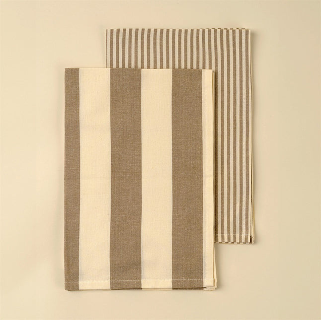 Hampton Stripe Tea Towels S/2, Stone