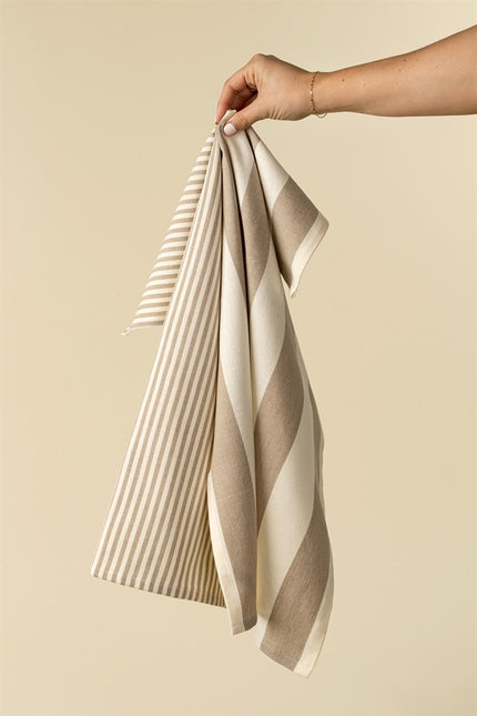 Hampton Stripe Tea Towels S/2, Stone