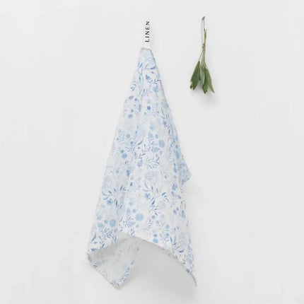 100% Linen Tea Towel, Botanical Blue
