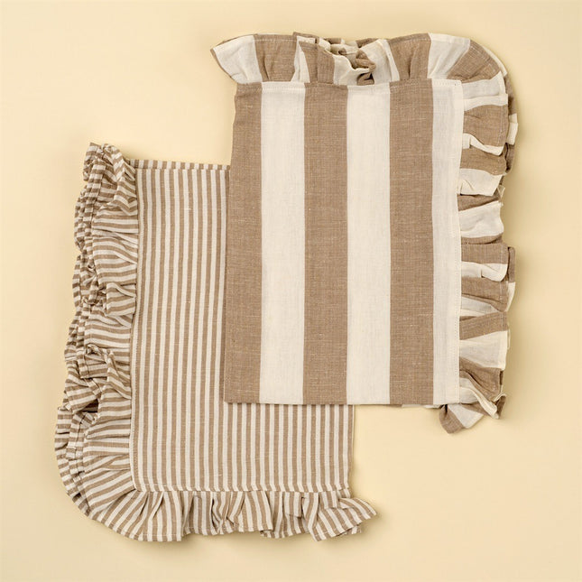 Ruffle Stripe Tea Towels, Beige