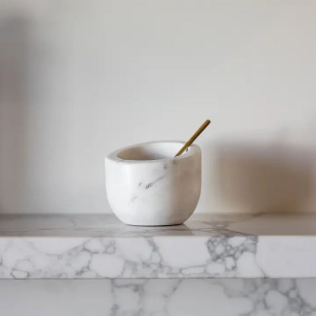 Marble Salt Cellar w/Gold Spoon