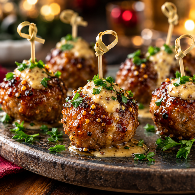 Mini Swedish meatballs with mustard glaze