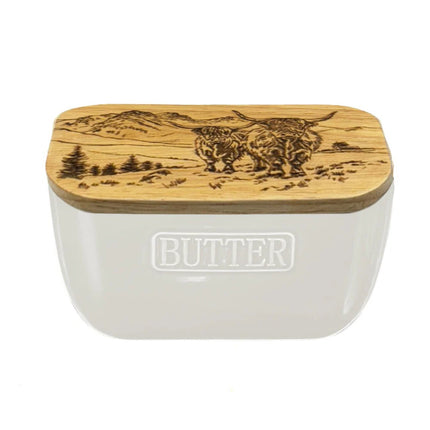 Ceramic and Oak Butter Dish, Ivory