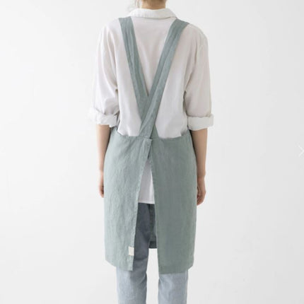 Linen Crossback Apron, Green Mileau