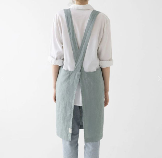 Linen Crossback Apron, Green Mileau