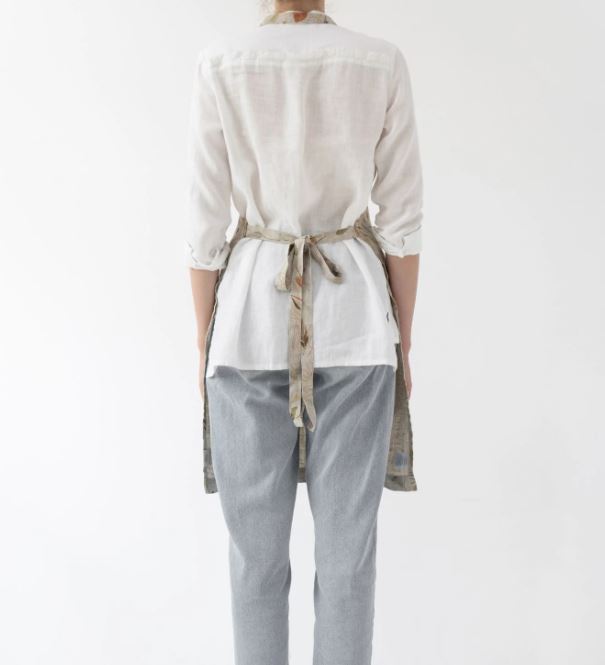 Linen Daily Apron, Leaves on Natural