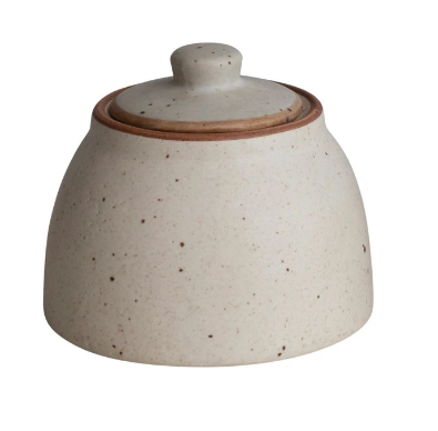 Cream Speckled Stoneware Lidded Sugar Bowl